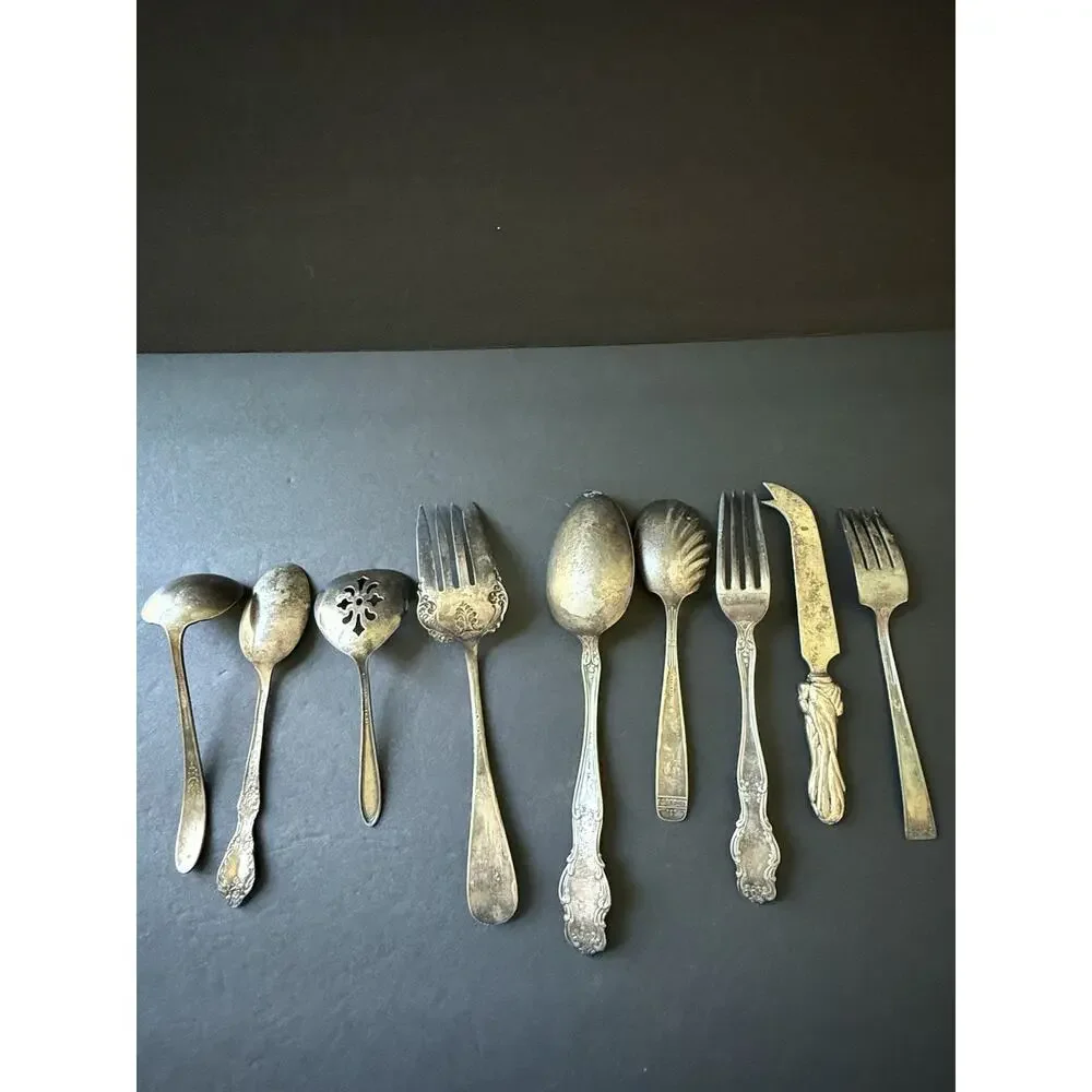 Flatware Servingware Mixed Pieces Set (9) Silver Plated Cottagecore Tableware